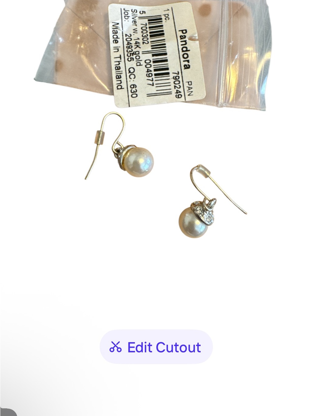 Pandora Silver and White Pearl Drop Earrings